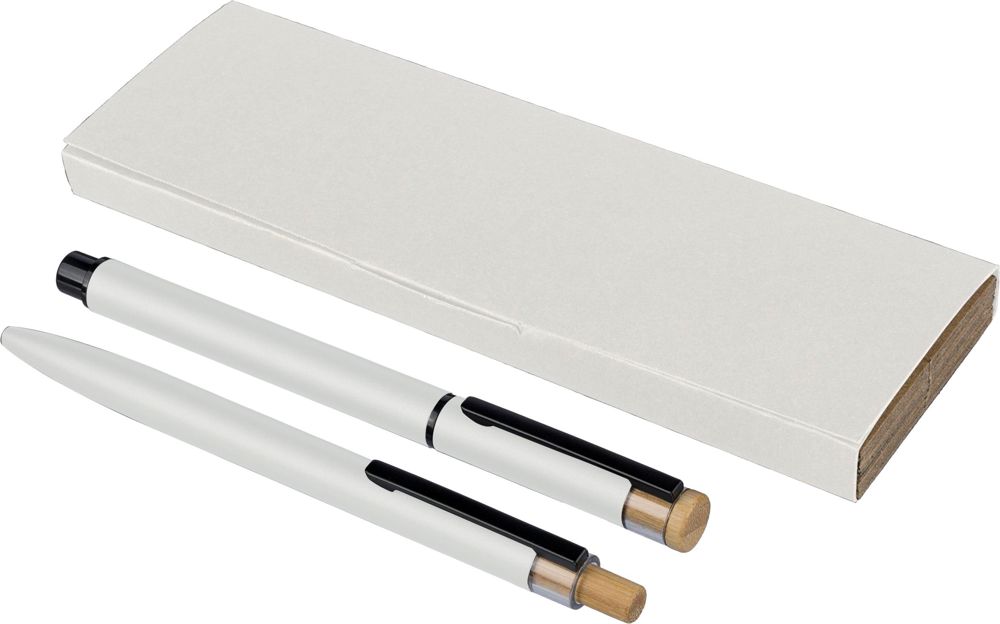 Gerecycled aluminium luxe schrijfset 2-delig Ilaria - Wit