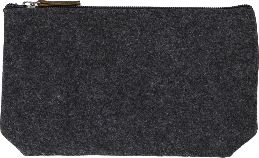 Cosmetisch tasje Lucy | Gerecycled vilt | Synthetisch leren details - grijs