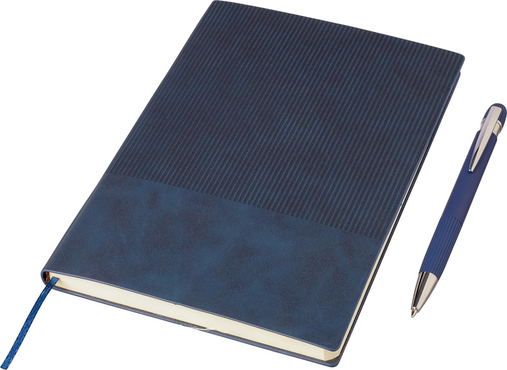 Gerecycled PU-notitieboek (A5) en balpenset Tarek