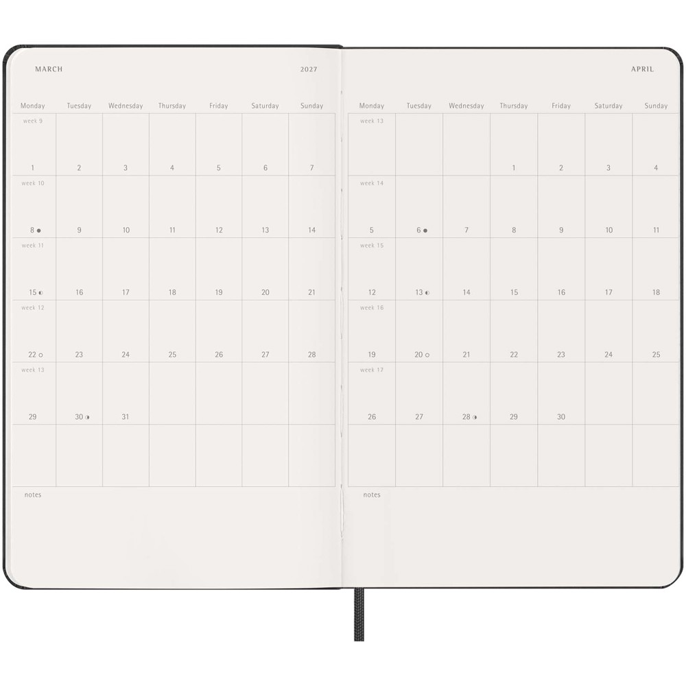 Moleskine horizontale week-agenda voor 12 maanden met harde kaft L