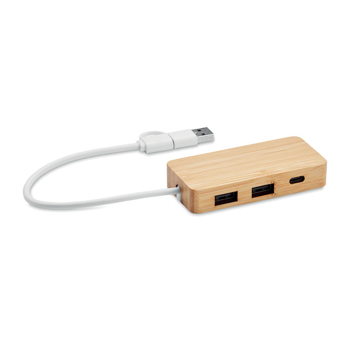 HUBBAM - Bamboe USB hub 3 poorten