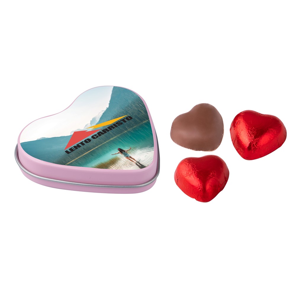 Hartenblikje met chocolade hartjes - Roze