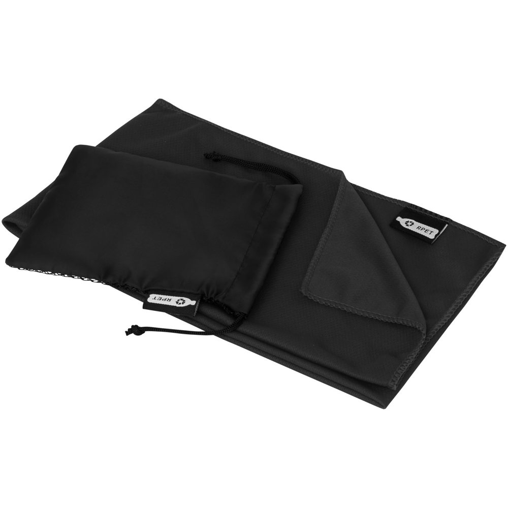 Raquel gerecyclede PET sport koelhanddoek in een pouch 80 x 30 cm - Zwart