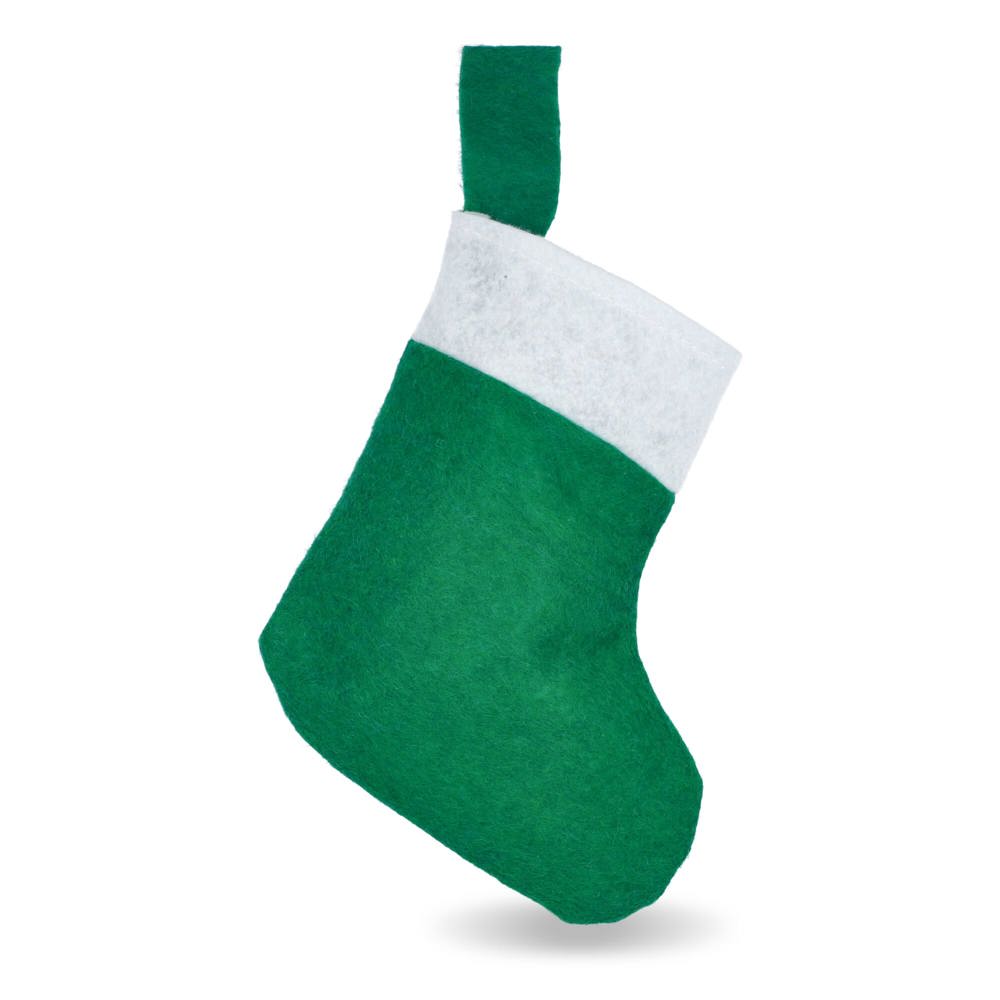 Vilten kerstsok 20 cm - Wit / Groen