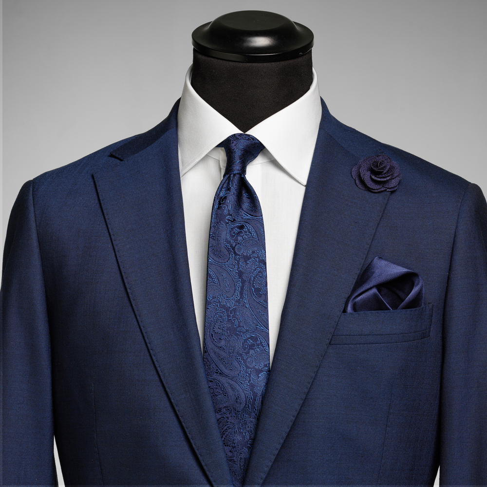 Solid Paisley Tie With Giftbox - Marine