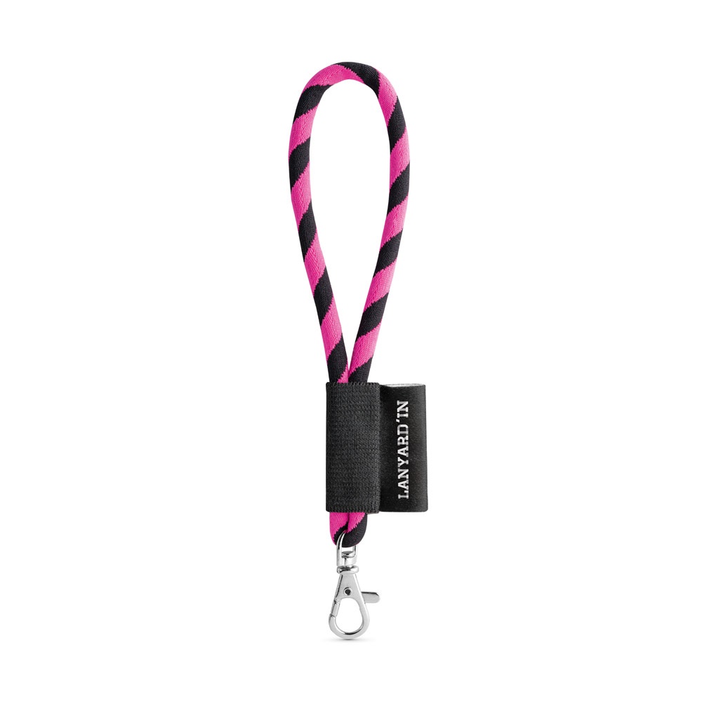 75090. Set met korte lanyardbuis (Ø 7 mm) en karabijnhaak met 9 mm sluiting - Zwart, Roze