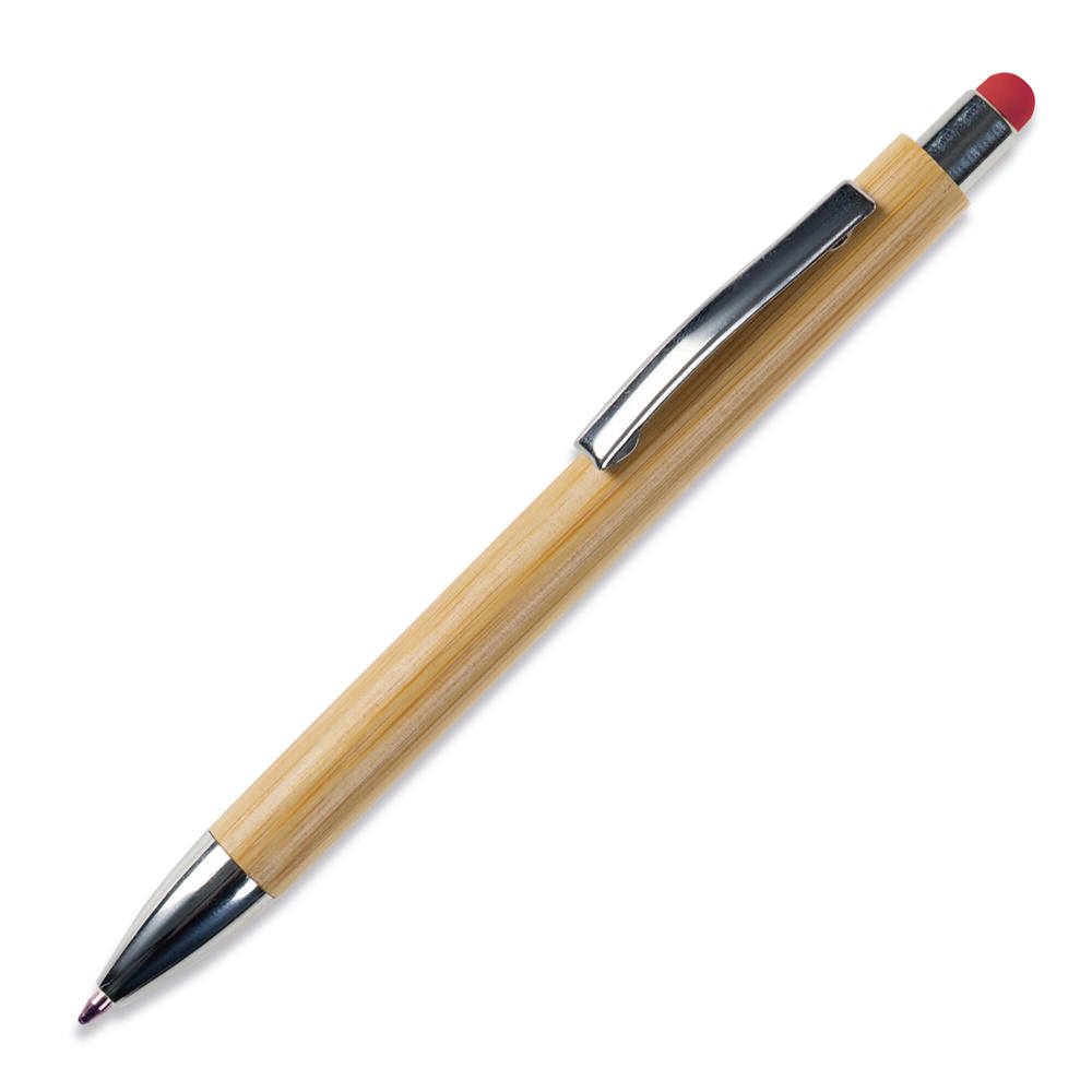 Balpen New York bamboe met stylus - Rood