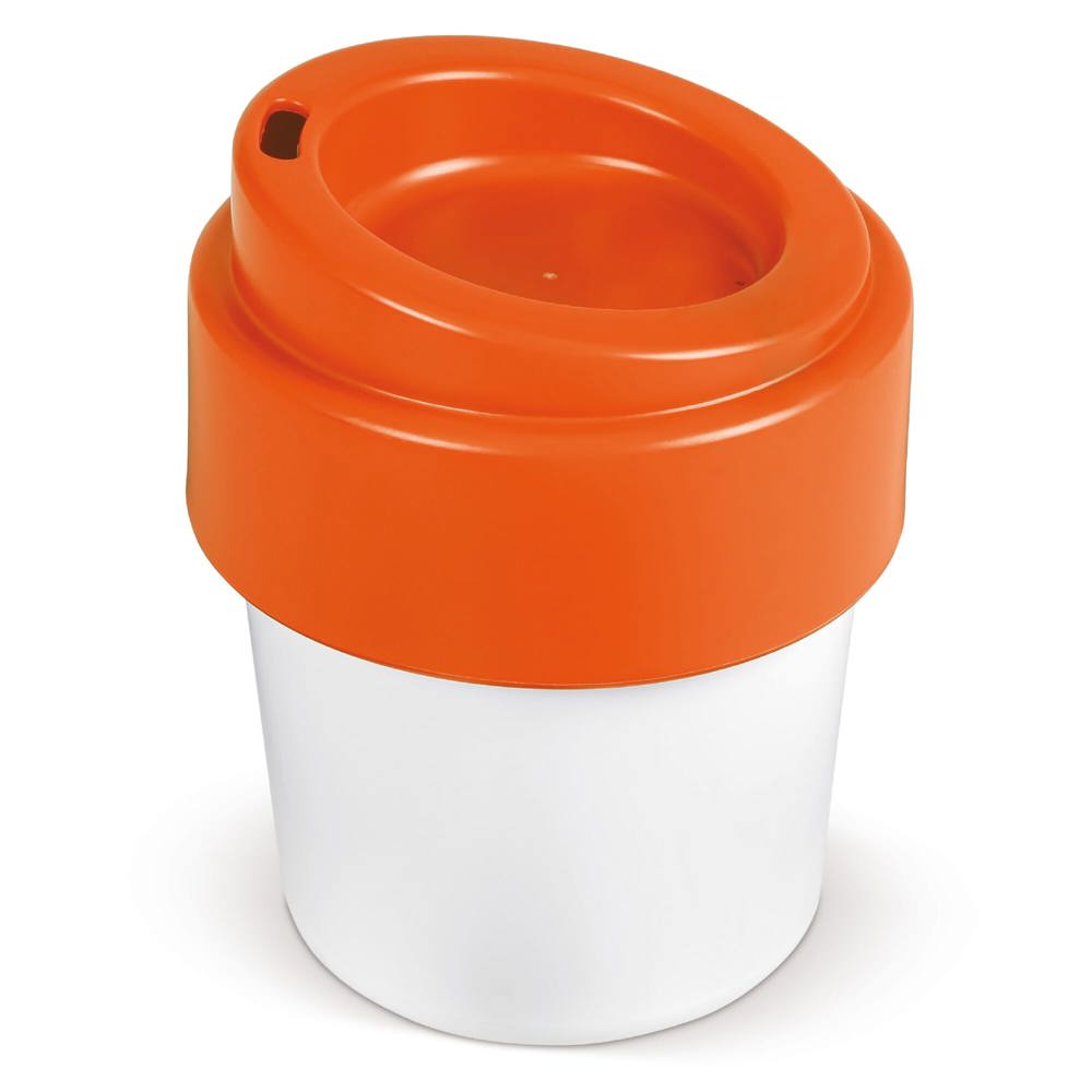 Koffiebeker Hot-but-cool met deksel 240ml - Wit / Oranje