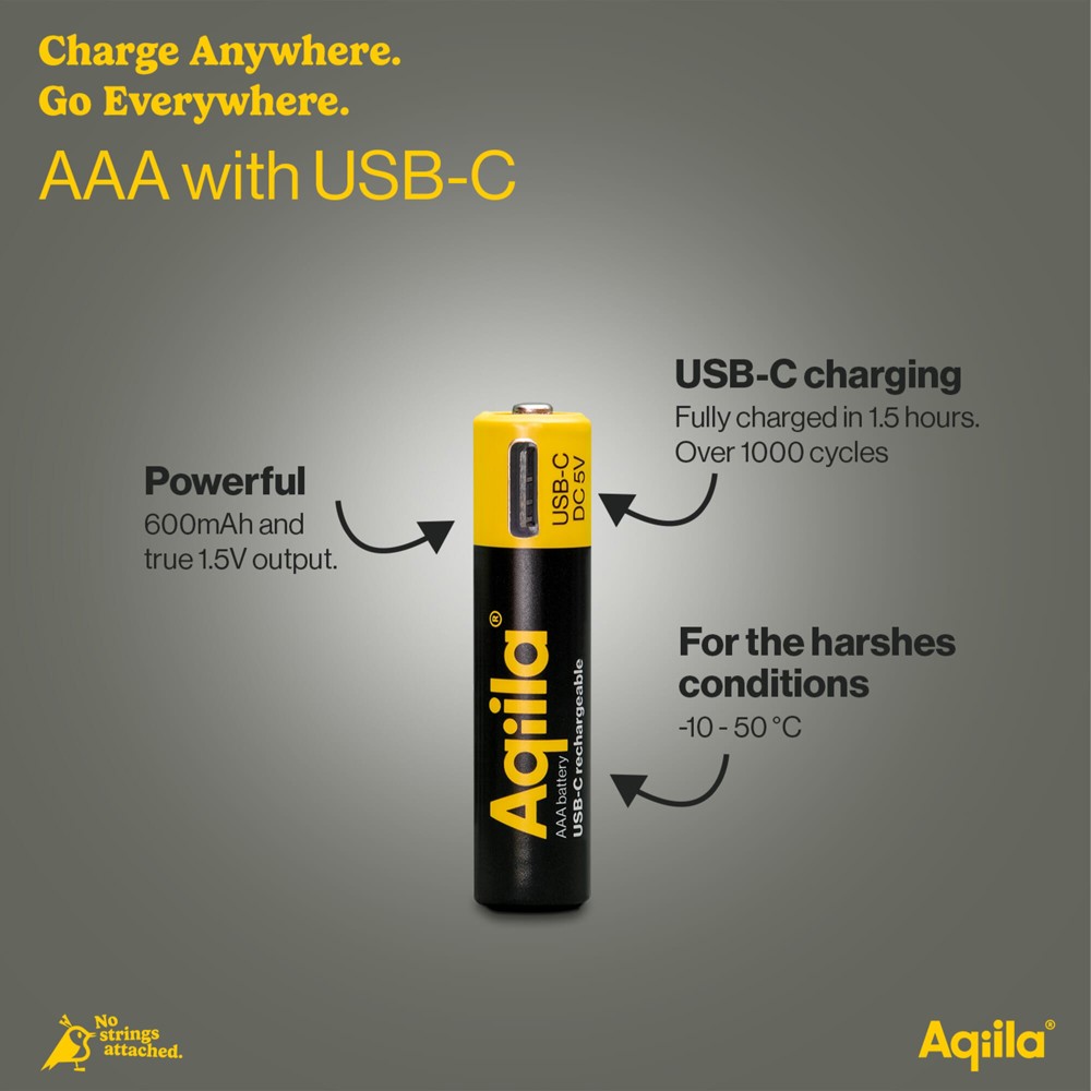 Aqiila Oplaadbare USB-C Batterijen AA 600mAh 4-pack
