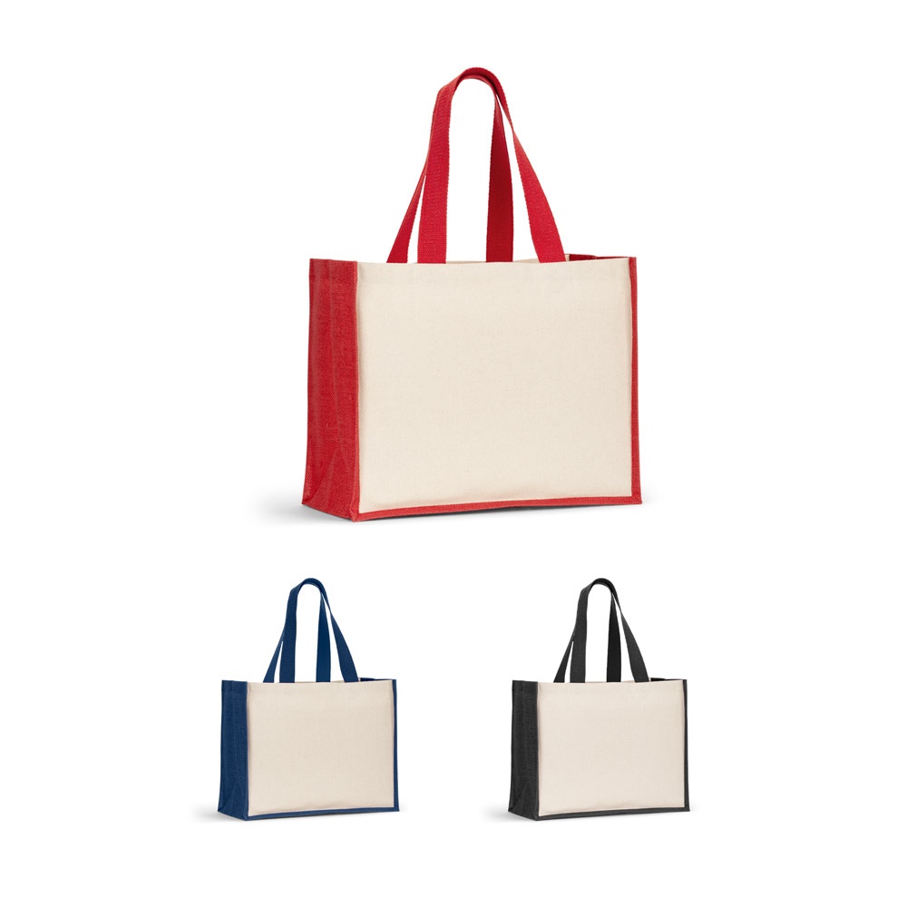 HELSINQUE COLOUR. Canvas tas (320 g/m²), met bodem en zijkanten van gelamineerd jute (350 g/m²) in kleuren