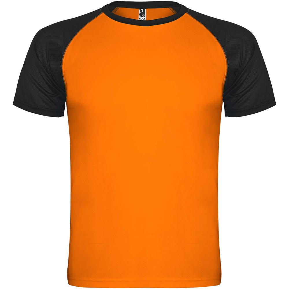 Indianapolis 140 g/m² sportshirt met korte mouwen voor kinderen - Fluor oranje, Zwart