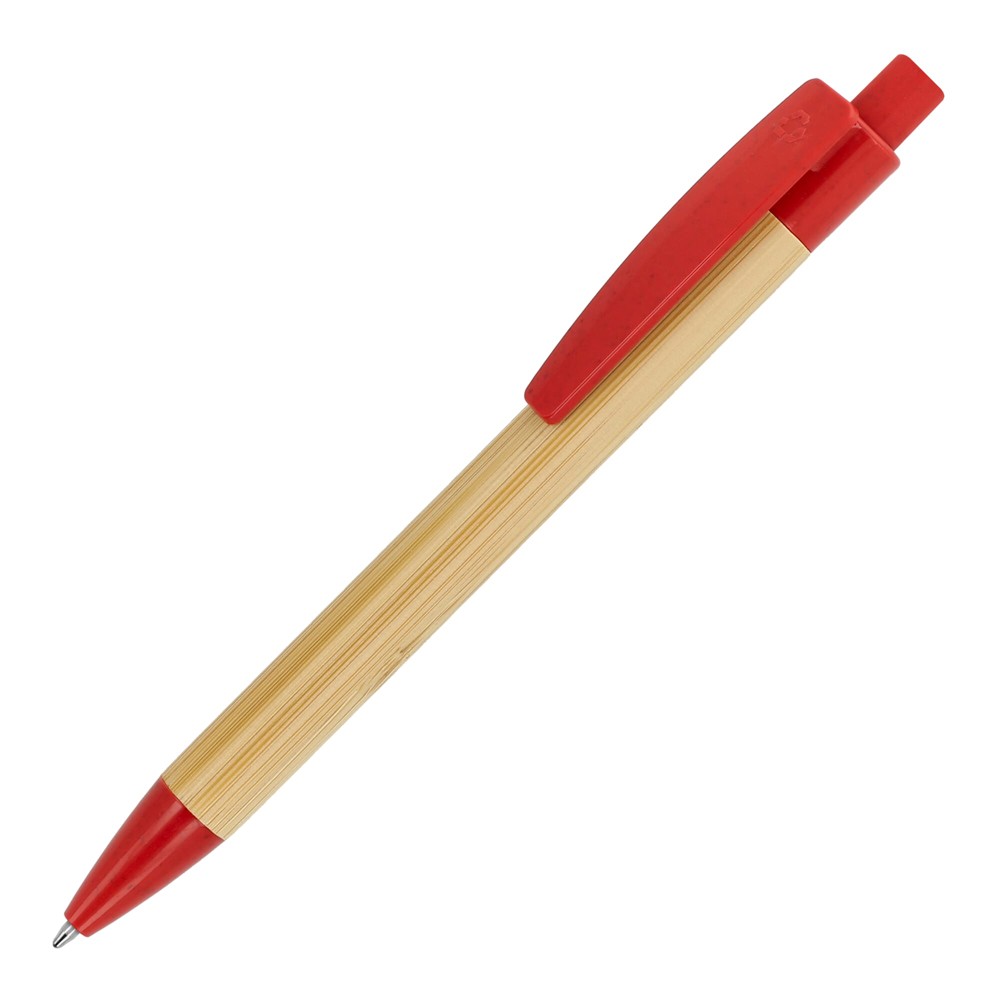 Ball pen bamboe met tarwestro - Donker Rood