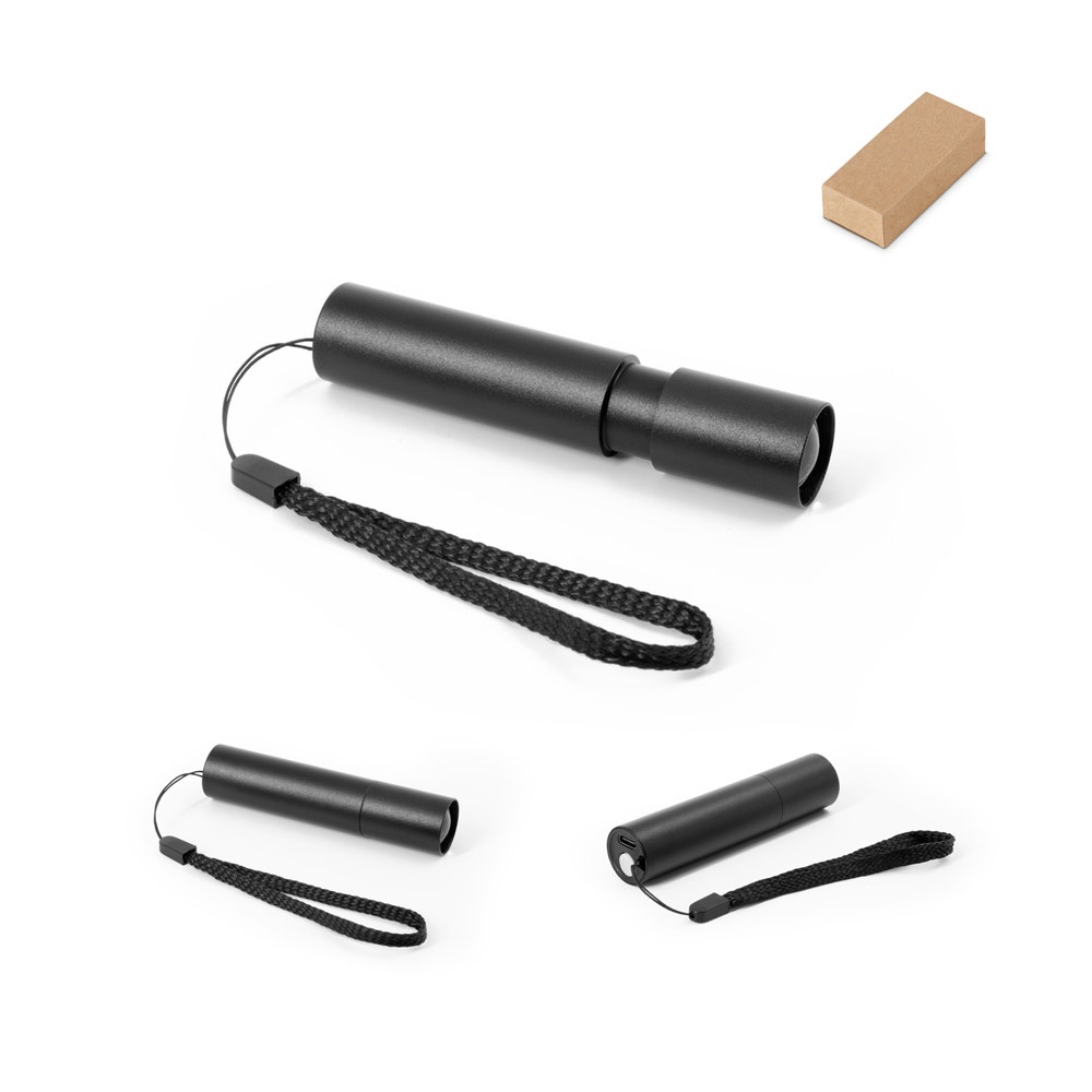 BRUCE. Oplaadbare zaklamp gemaakt van gerecycled aluminium (100% rAL) met 30 mm uitschuifbare punt