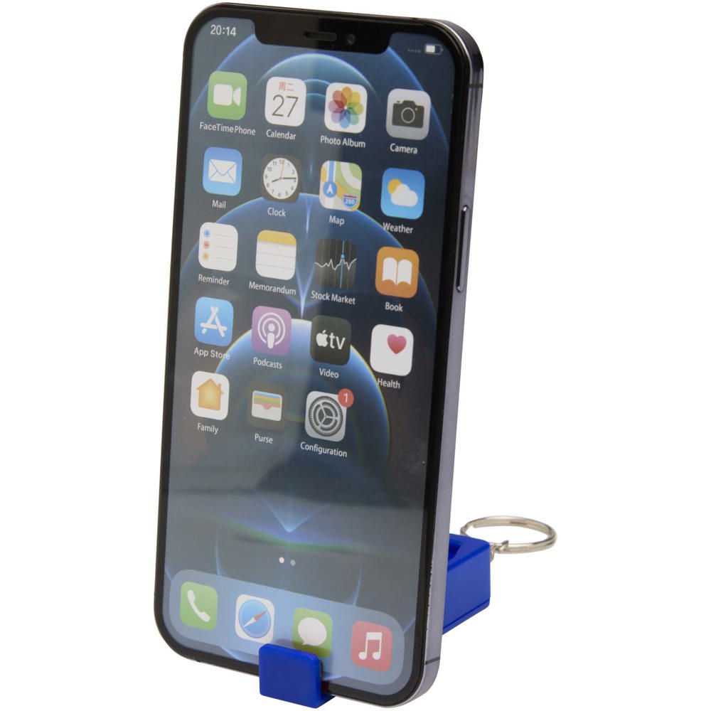 Aggia telefoonstandaard van gerecycled plastic met fidgetspeeltje - Koningsblauw