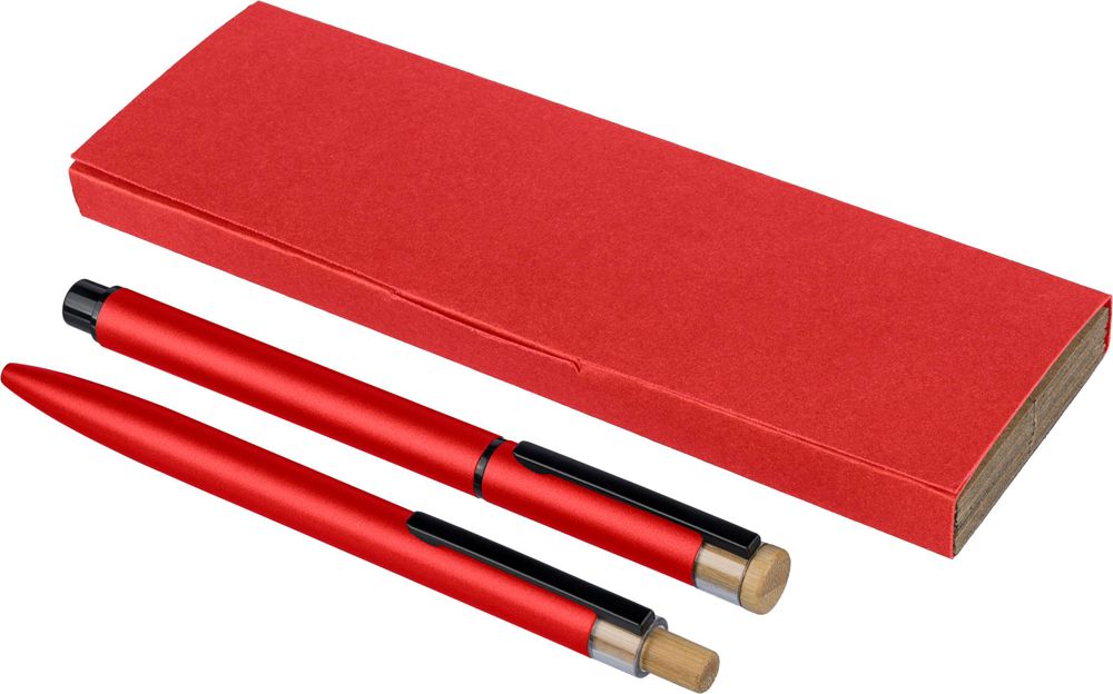 Gerecycled aluminium luxe schrijfset 2-delig Ilaria - Rood