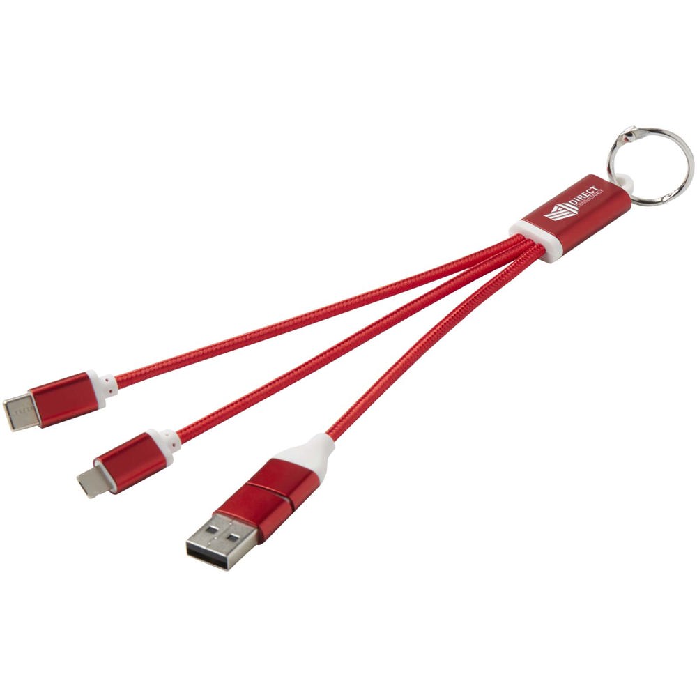 Metal 4-in-1 oplaadkabel van gerecycled aluminium met sleutelhanger