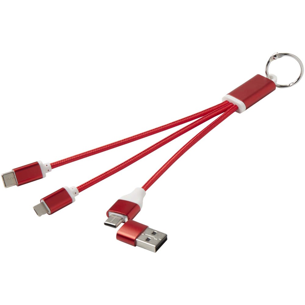 Metal 4-in-1 oplaadkabel van gerecycled aluminium met sleutelhanger
