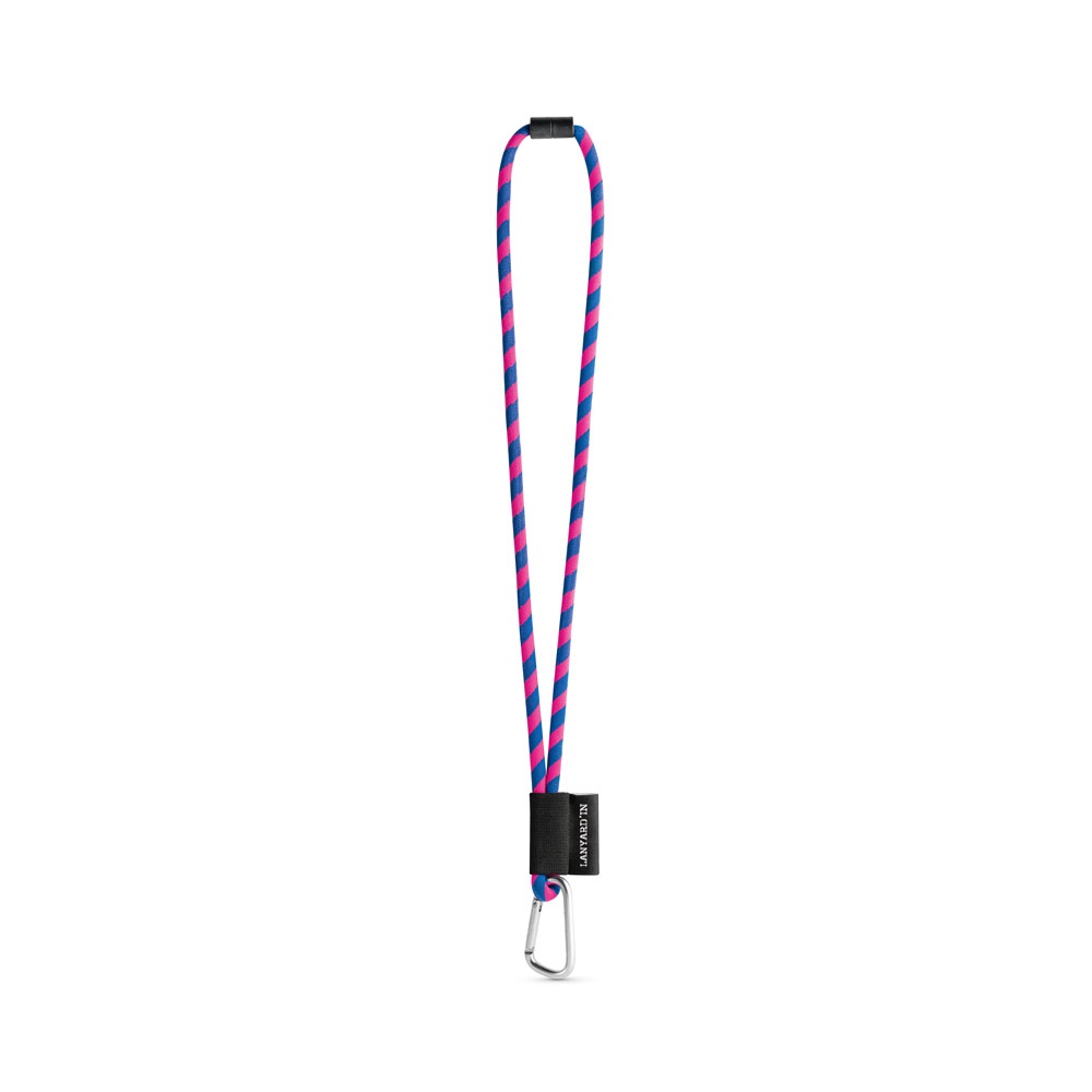 75089. Set lange draagkoordbuis (Ø 7 mm) met 55 mm D-vormige karabijnhaak en Ø 7 mm veiligheidssluiting - Hexachrome roze , Royal blauw
