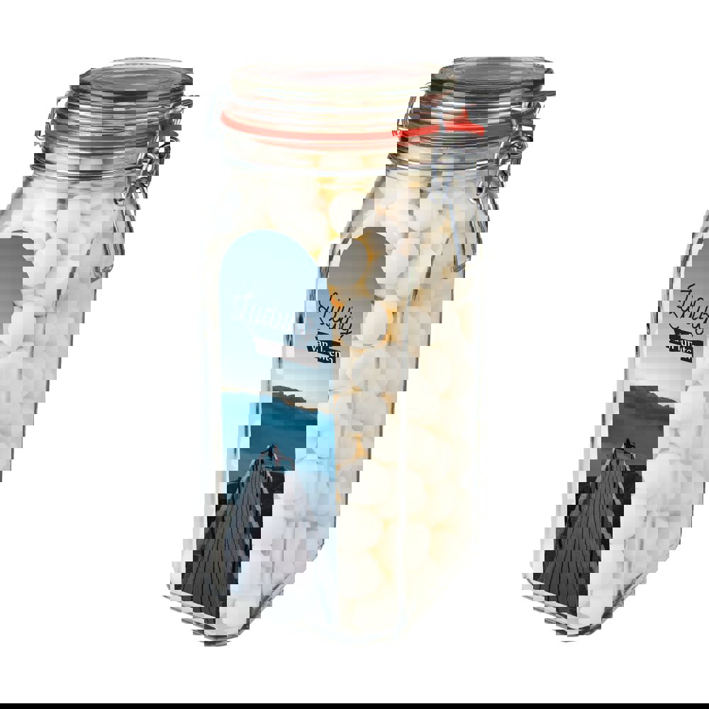 Weckpot 1,5 liter, gevuld met snoep