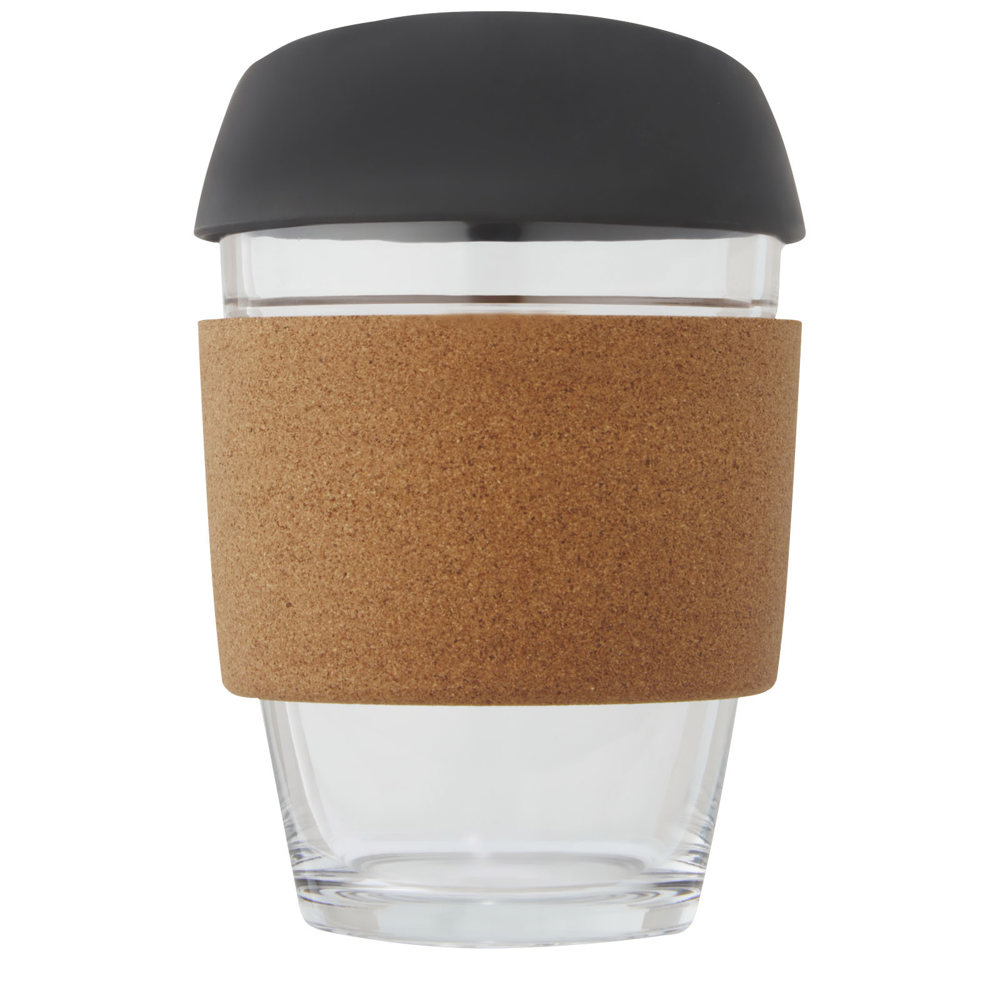 Lidan borosilicaat glazen beker van 360 ml met kurken grip en siliconen deksel