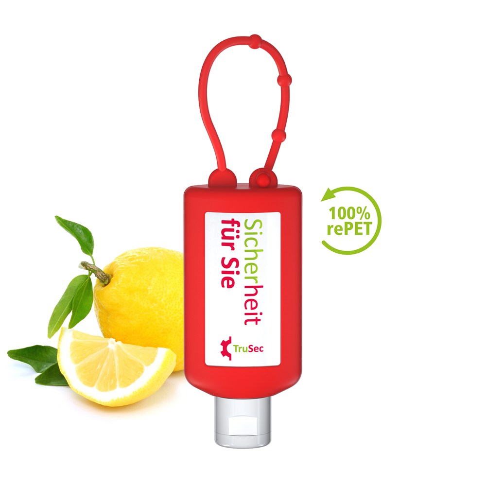 Handreinigingsgel, Bumper 50 ml, rood, Body Label (R-PET)