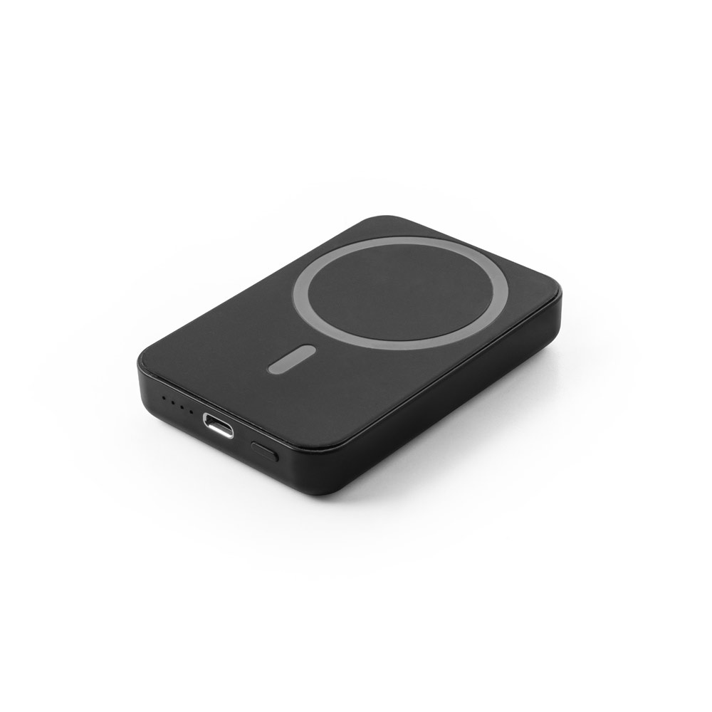 AMPERE 5. 5'000 mAh magnetische powerbank met 15W supersnelle draadloos oplader in gerecycled ABS (100% rABS) - Zwart