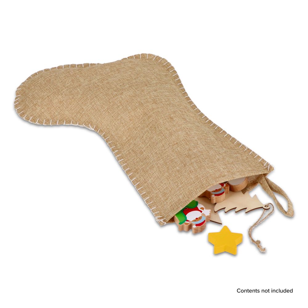 Jute-stijl kerstsok met decoratieve stiksels 40 cm