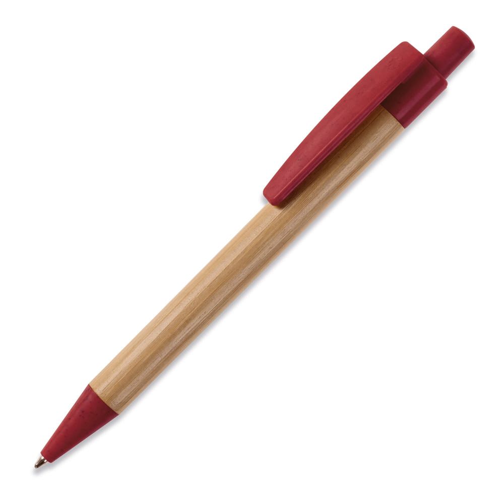 Ball pen bamboe met tarwestro - Donker Rood