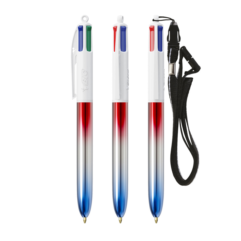 BIC® 4 Colours® Flags Collection + lanyard - Rood - zilver - blauw