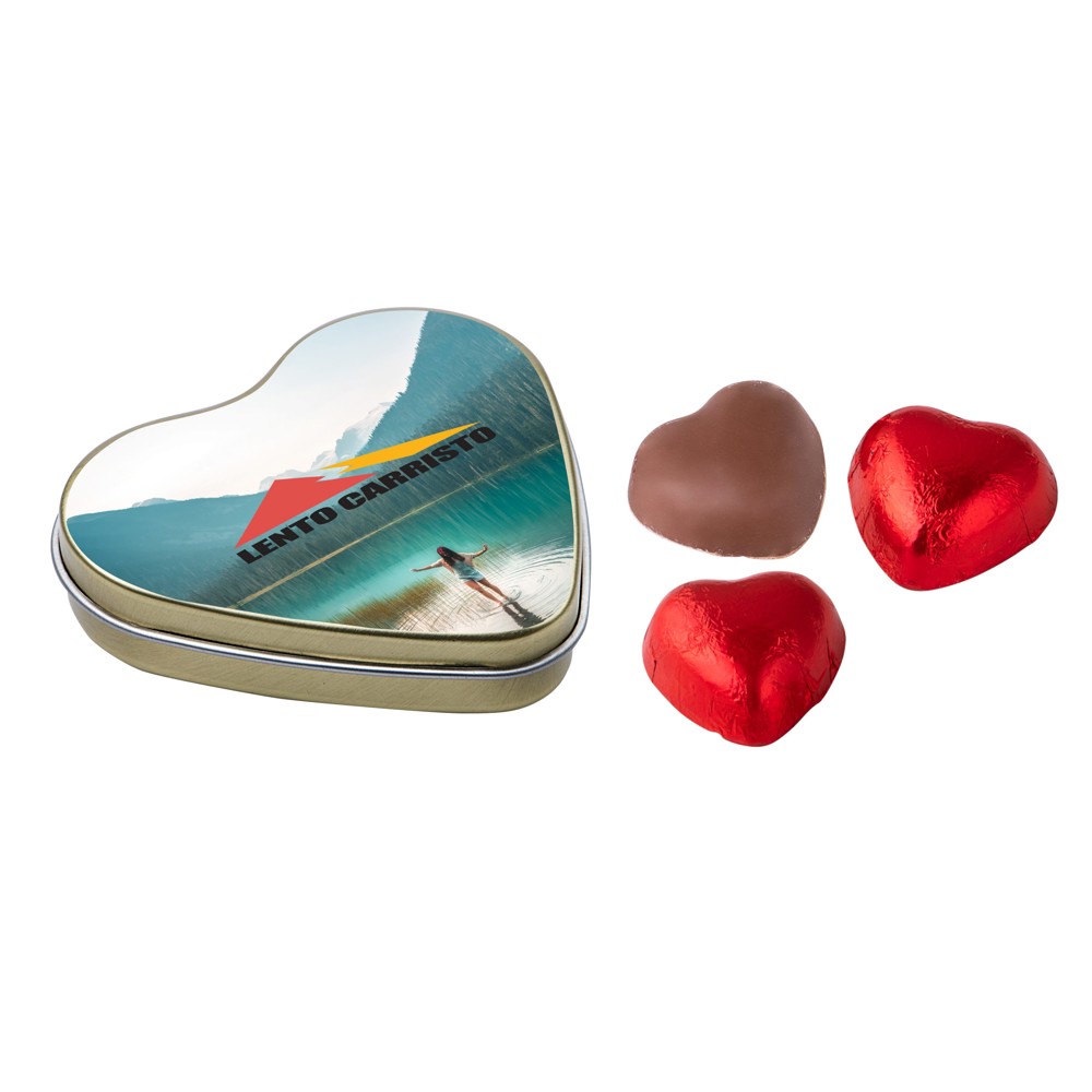 Hartenblikje met chocolade hartjes - Goud
