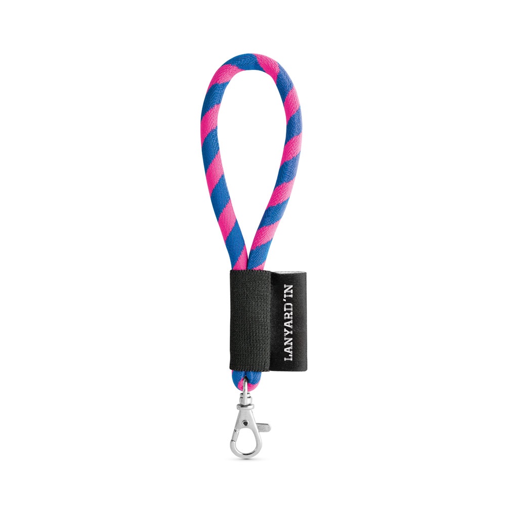 75090. Set met korte lanyardbuis (Ø 7 mm) en karabijnhaak met 9 mm sluiting - Hexachrome roze , Royal blauw