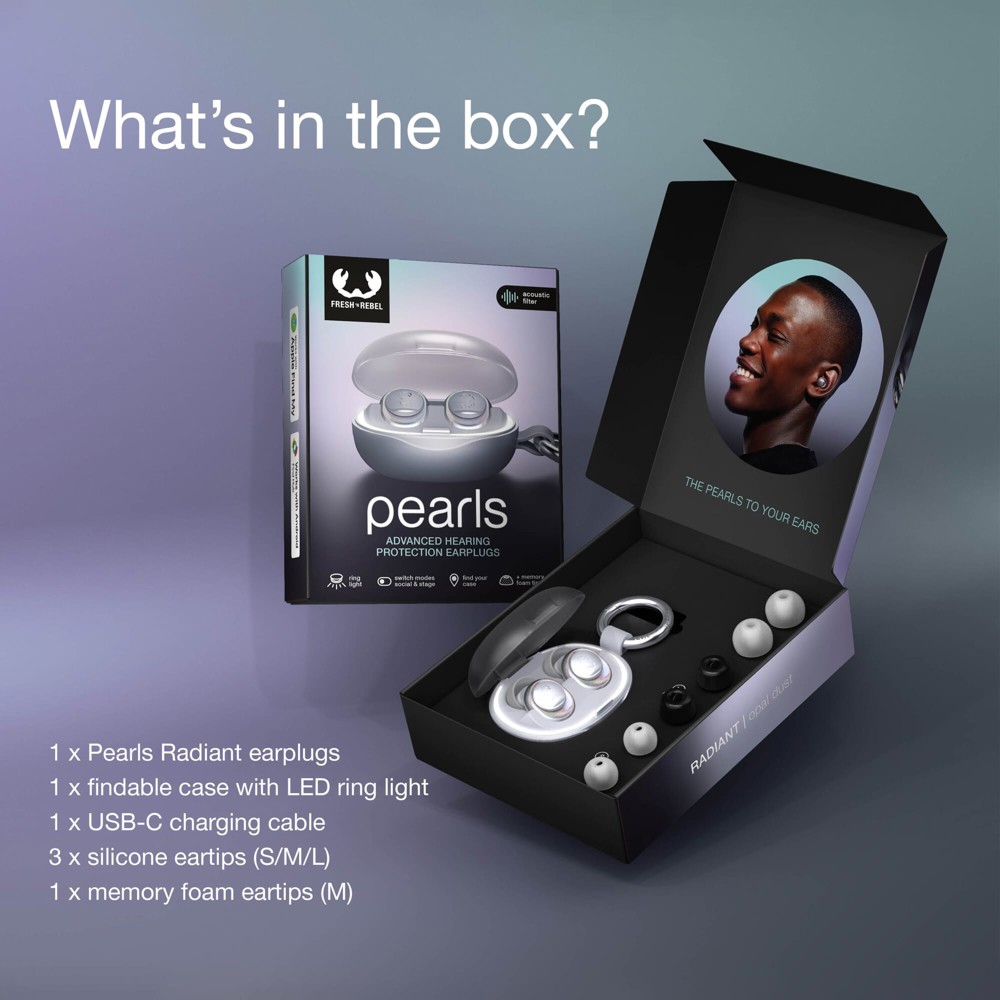 Fresh 'n Rebel Pearls Radiant Festival Oordopjes – Gecertificeerde Gehoorbescherming – Case met Tracker