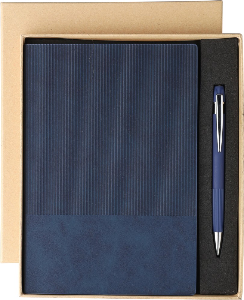 Gerecycled PU-notitieboek (A5) en balpenset Tarek - Blauw