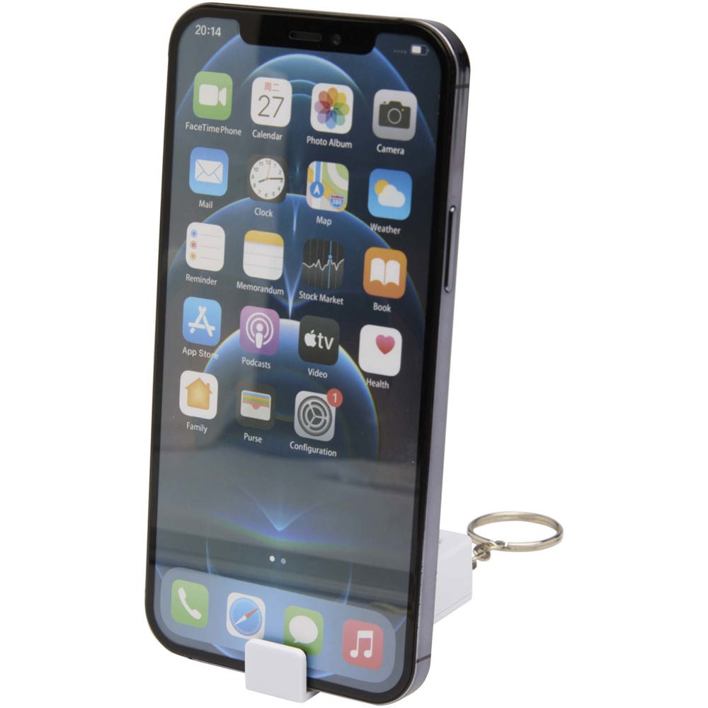Aggia telefoonstandaard van gerecycled plastic met fidgetspeeltje - wit