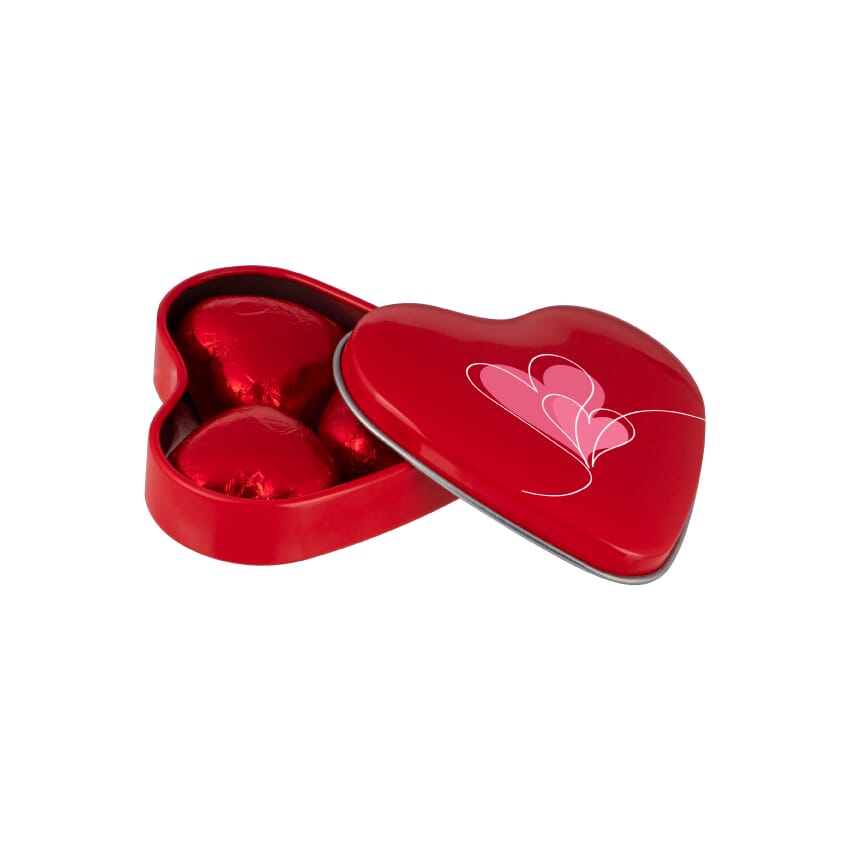 Hartenblikje met chocolade hartjes - Rood