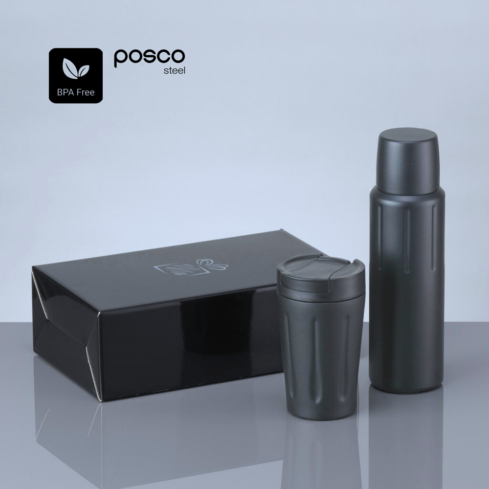 Scandic Set: thermomok 350 ml en thermosfles 750 ml - grijs