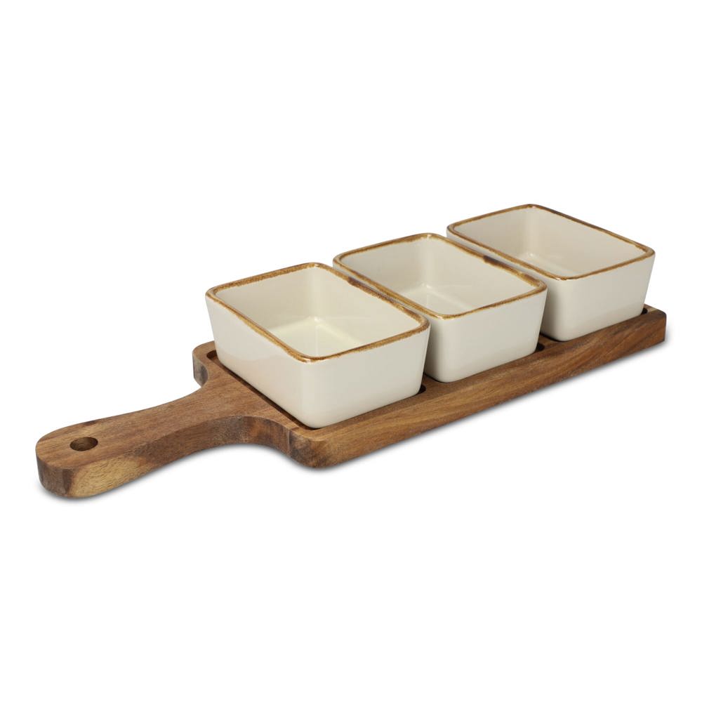 InSideOut houten serveerplank met 3 keramische schaaltjes