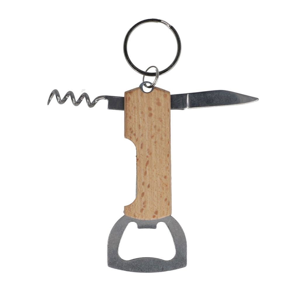 Bamboe wijn &amp; flesopener sleutelhanger