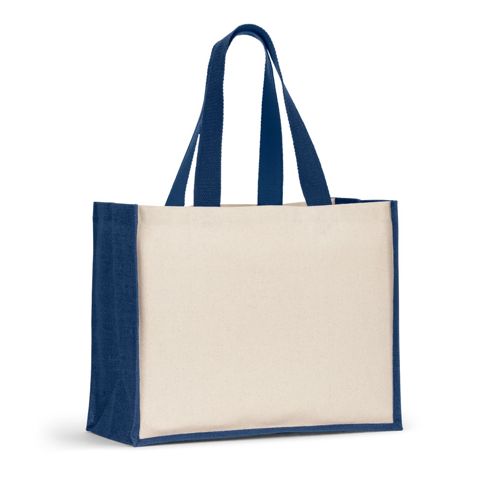 HELSINQUE COLOUR. Canvas tas (320 g/m²), met bodem en zijkanten van gelamineerd jute (350 g/m²) in kleuren - Blauw
