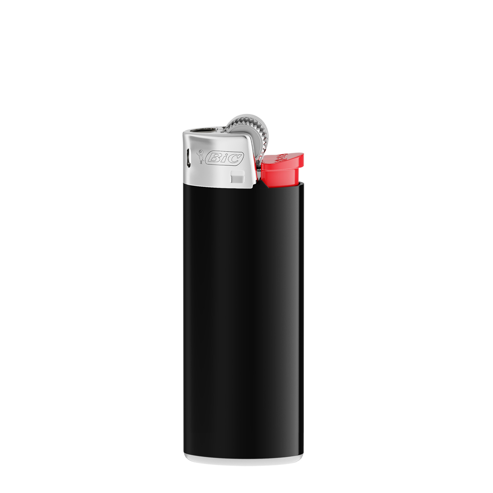 BIC® J25 Standaard aansteker - Zwarte houder / witte basis / rood drukknopje / chroomkap