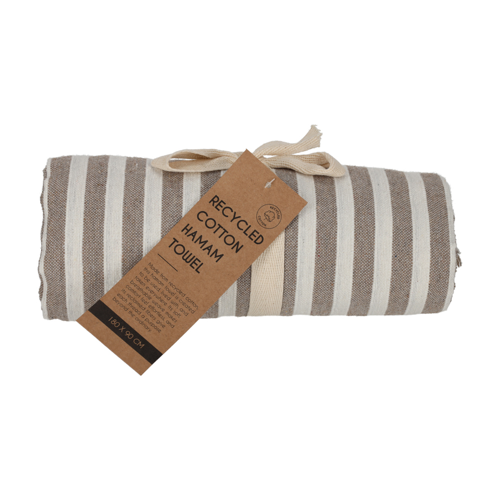 JENS Living Hamamdoek Strepen Taupe 180x90
