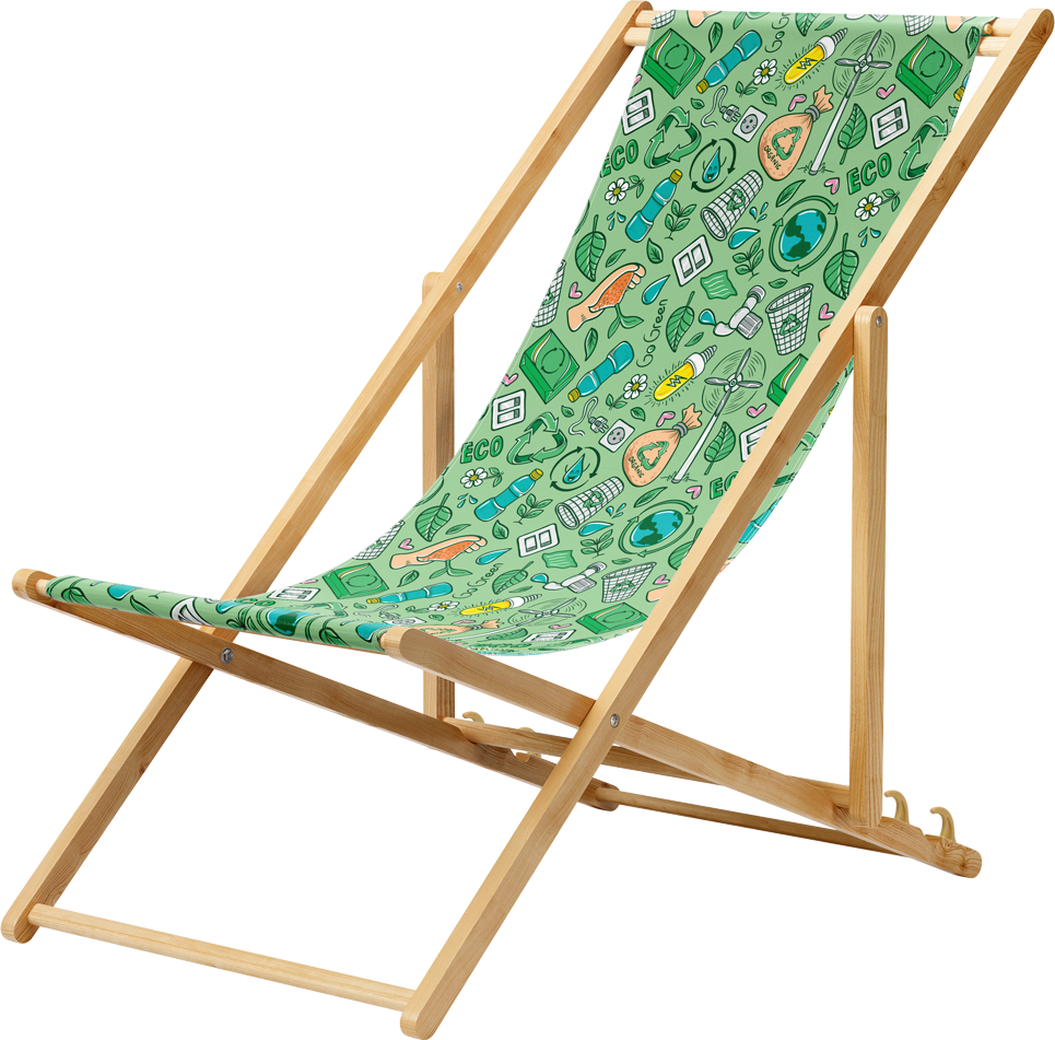 Bedrukte ECO strandstoel gemaakt van gerecycled materiaal, duurzame solide uitvoering.