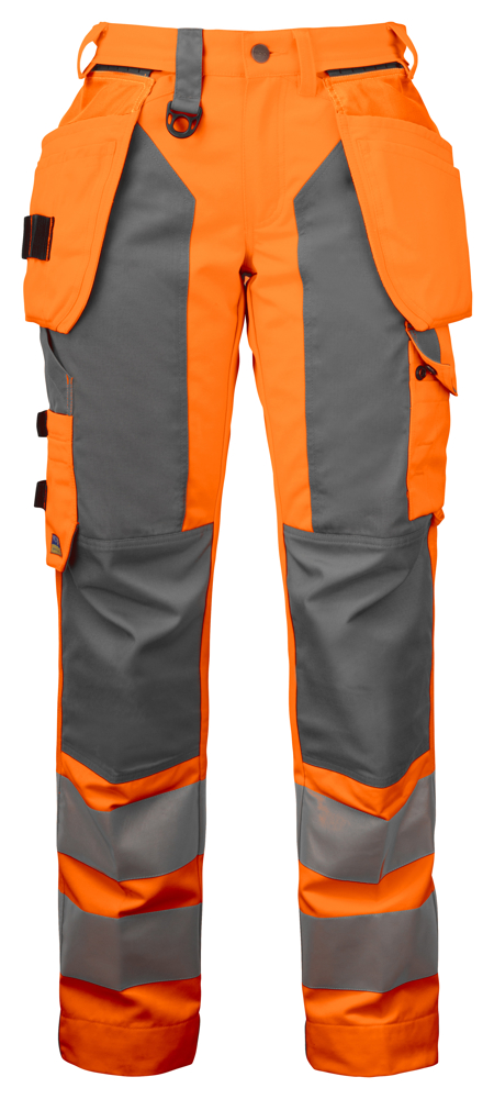 6519 SIGNALISATIE BROEK MET KNIEZAKKEN EN SPIJKERKZAKKEN EN ISO 20471 KLASSE 2 DAMES - Oranje/Grijs