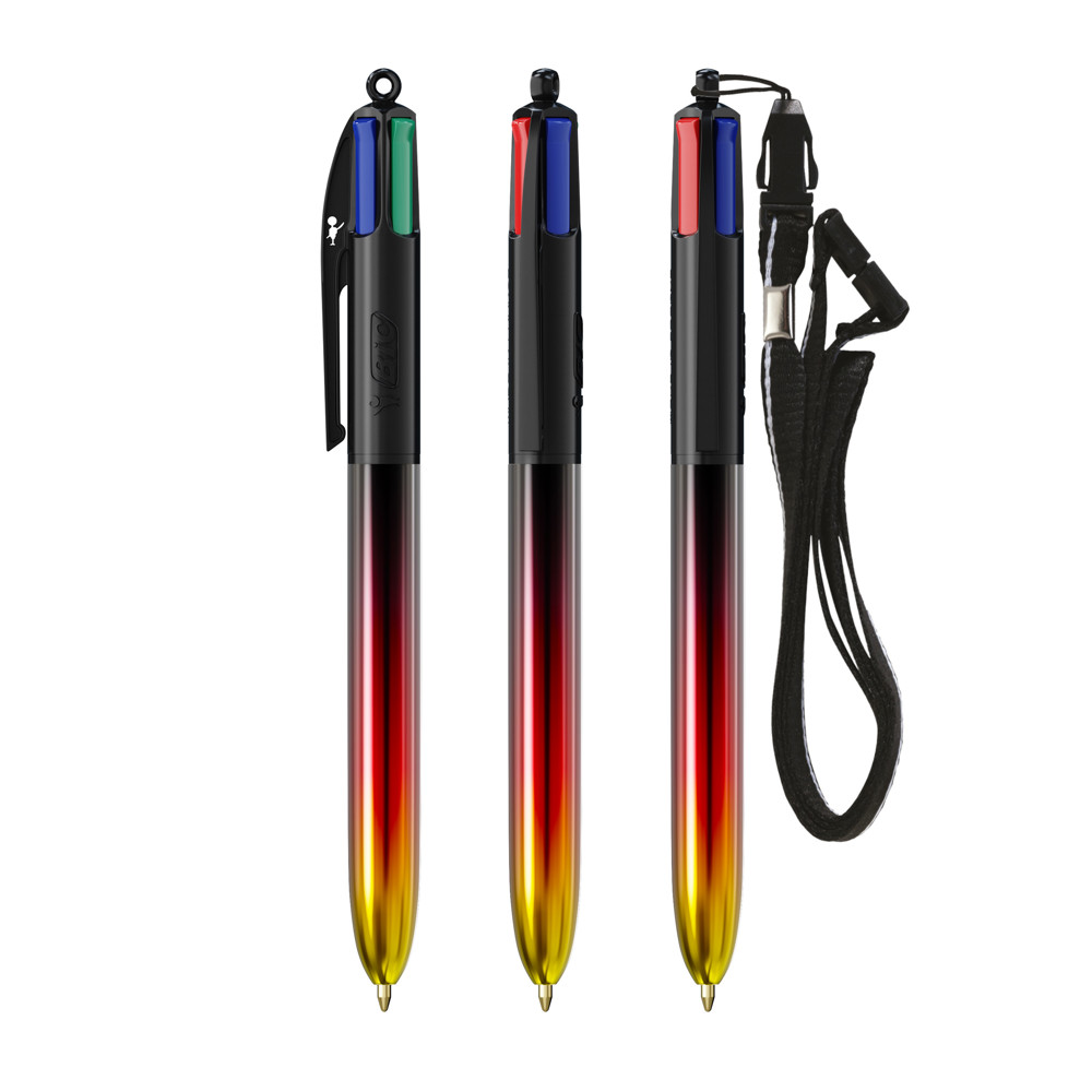 BIC® 4 Colours® Flags Collection + lanyard - Zwart - Zwart - Rood - Geel