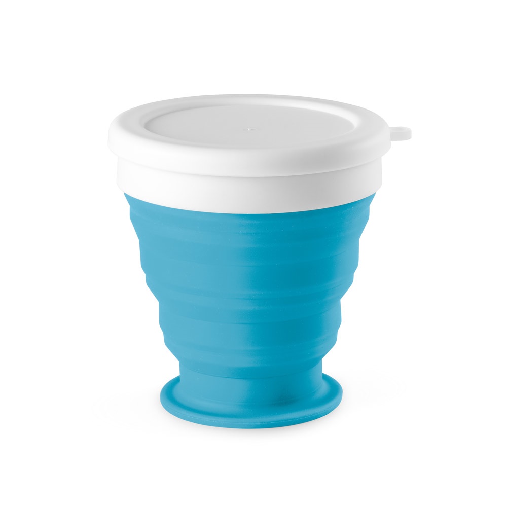 ASTRADA. Opvouwbare reisbeker van silicone en PP 250 mL - Licht blauw