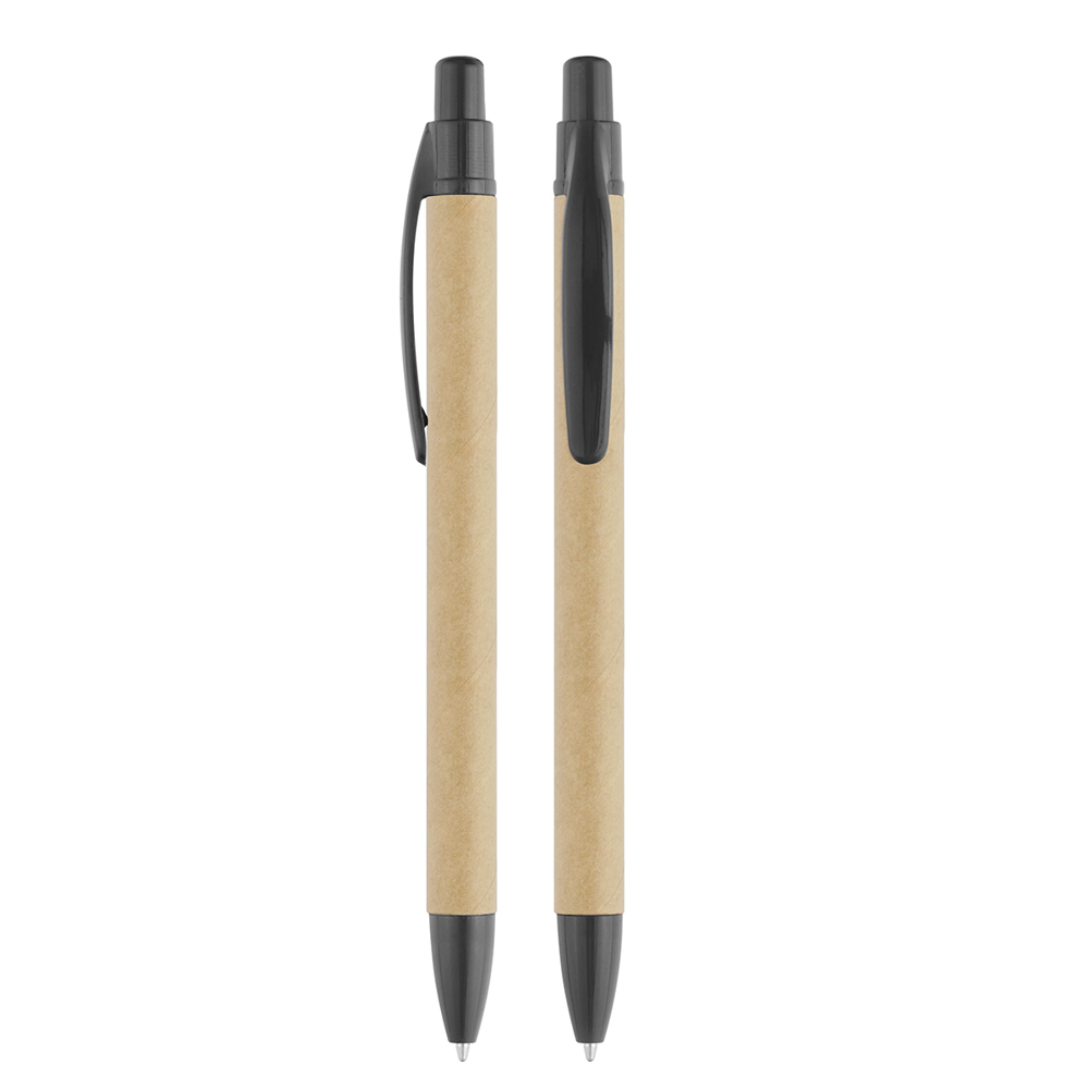 Balpen met drukmechanisme karton - beige/zwart