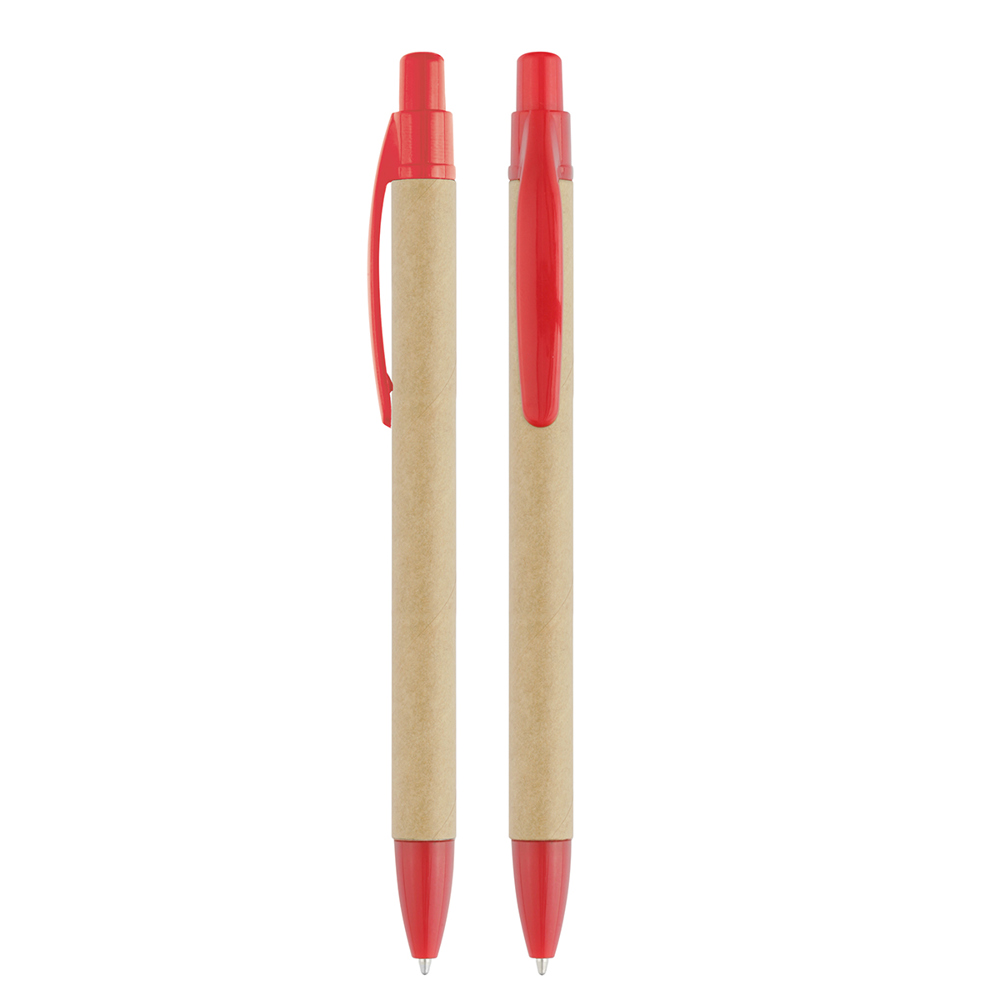 Balpen met drukmechanisme karton - Beige/rood
