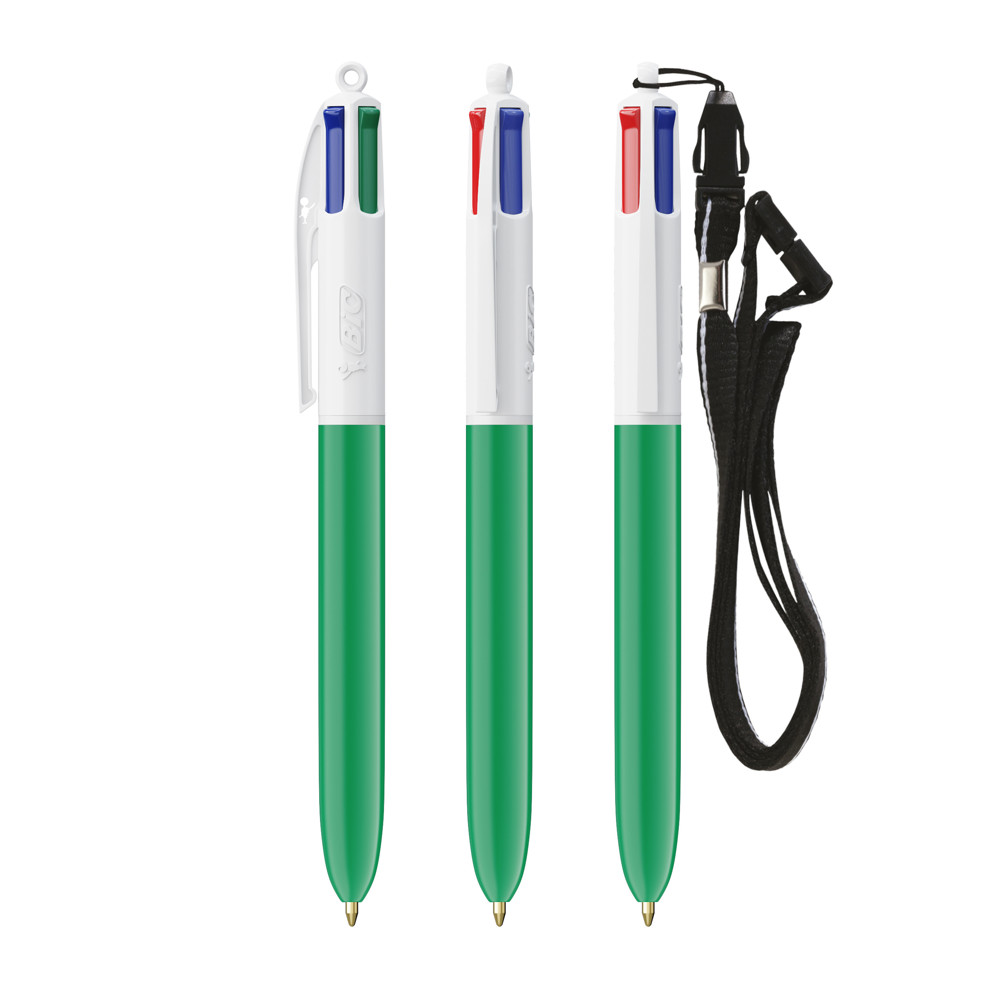 BIC® 4 Colours® ballpen + lanyard - Wit/Groen