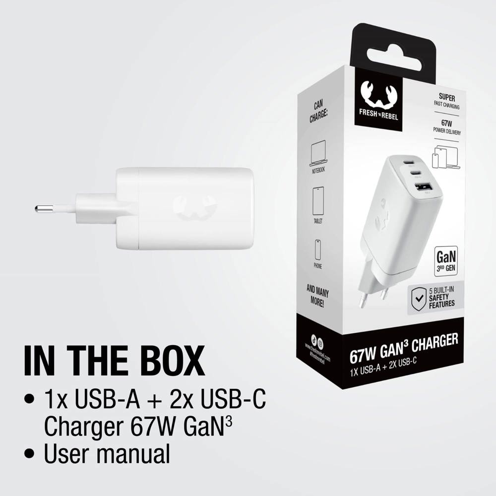 Fresh 'n Rebel 67W Laptop Snellader GaN USB-C &amp; USB-A