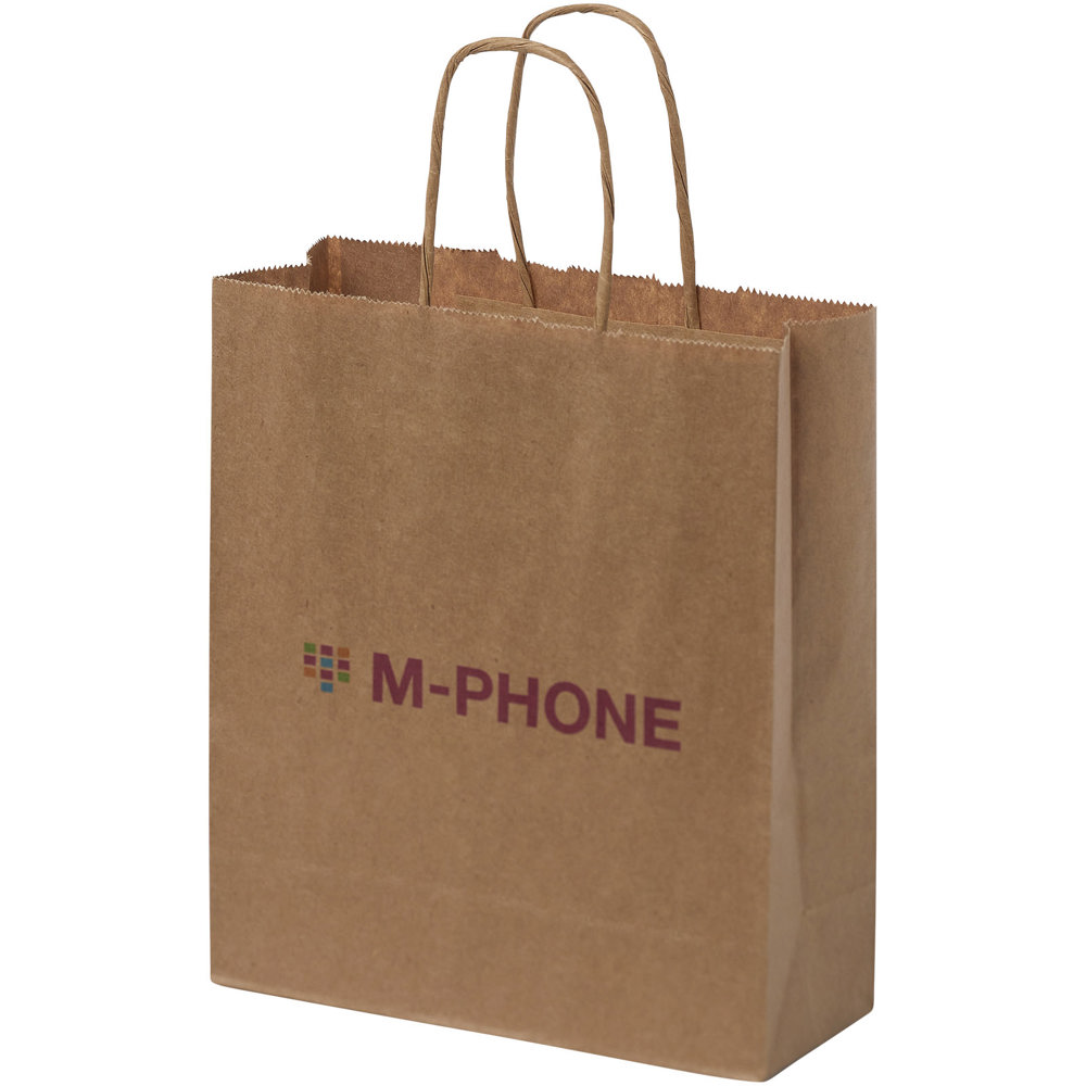 Papieren tas 80 g/m2 gemaakt van kraftpapier met gedraaide handgrepen - 18 x 8 x 21 cm - Kraftbruin